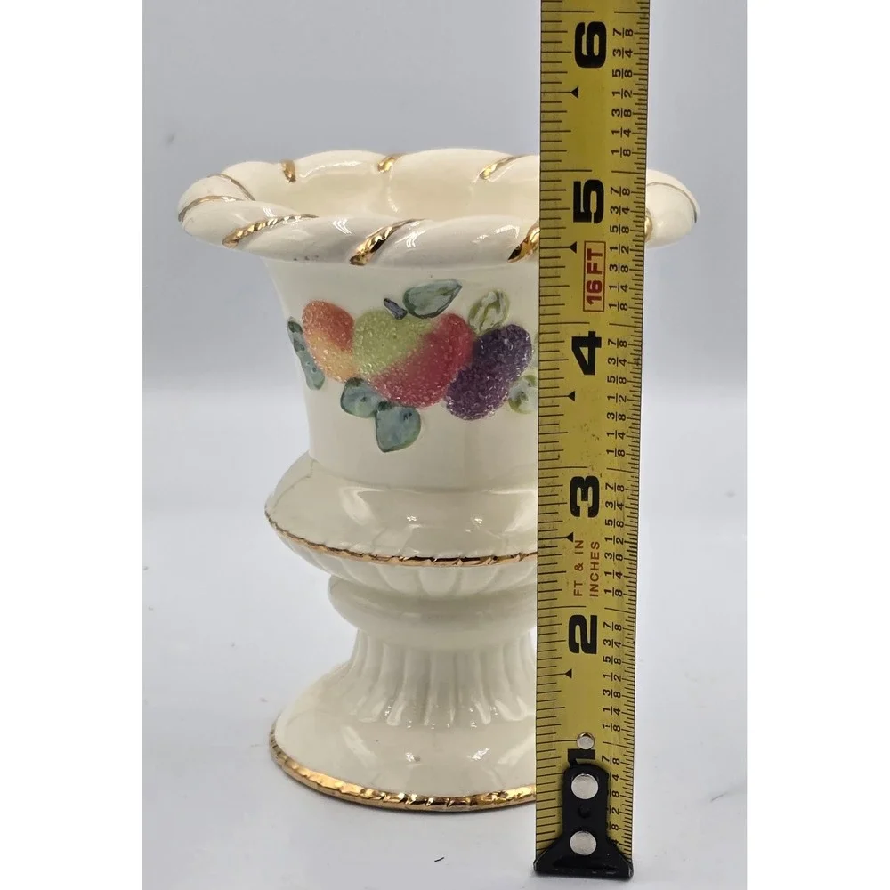 Vintage Sugared Fruit Ivory Ceramic Pedestal Candle Holder Gold Gilt Trim Single